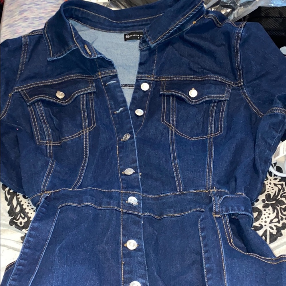 Long sleeve button up denim dress